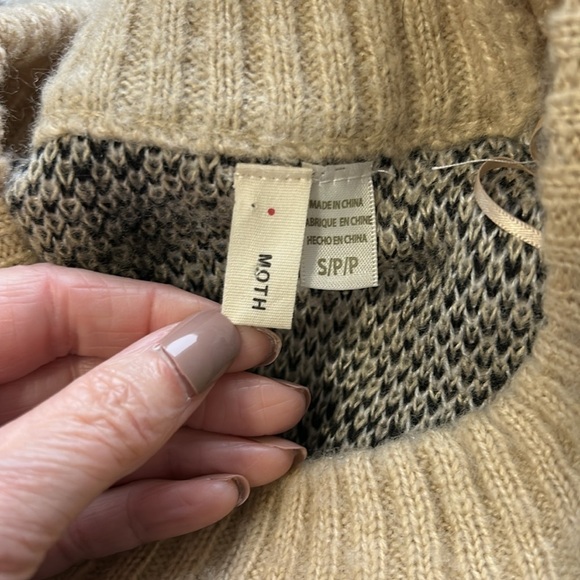 Anthropologie Moth Sweater Tan Black Window Pane Plaid Crewneck Sz S - Picture 9 of 13